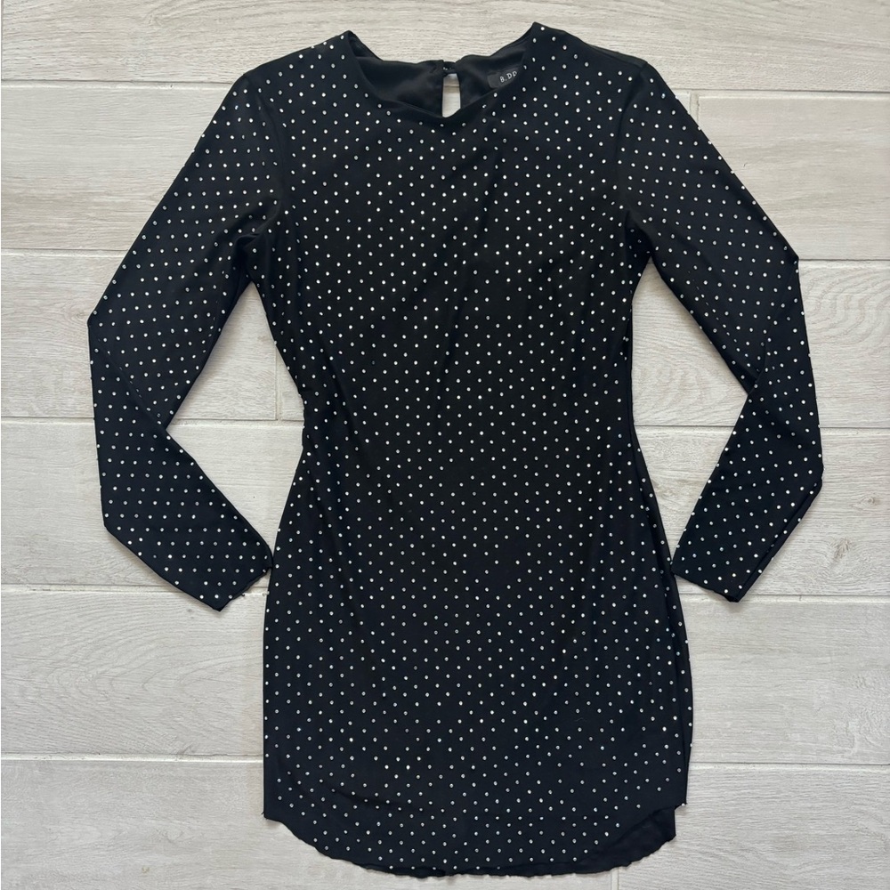 B Darlin Black Dress with White Polka Dots - Long Sleeve